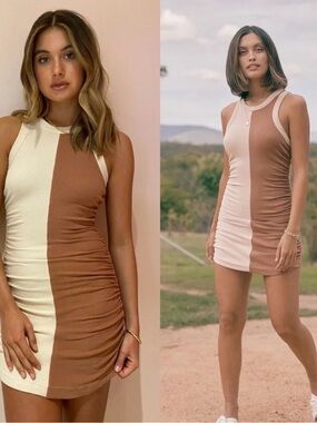 Two-Tone Ruched Bodycon Dress